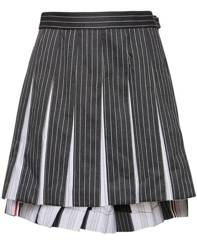 Thom Browne Pleated Wool Twill Mini Skirt - Grey
