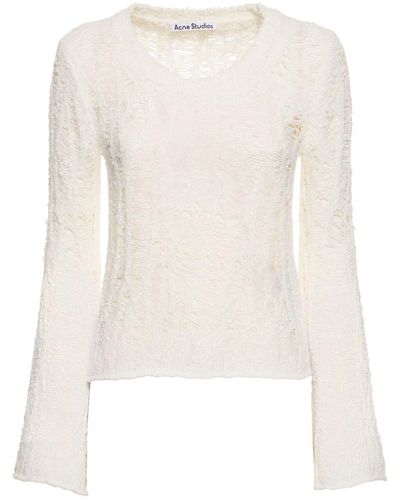 Acne Studios Cotton Blend Openwork Crop Jumper - White