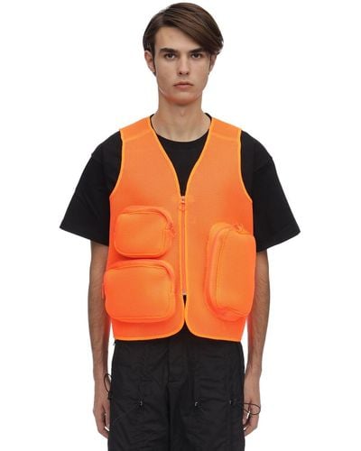 Jaded London Mesh Utility Vest W/ Cargo Pockets - Orange