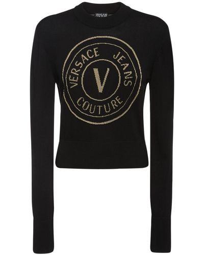 Versace Logo Cotton Knit Sweater - Black