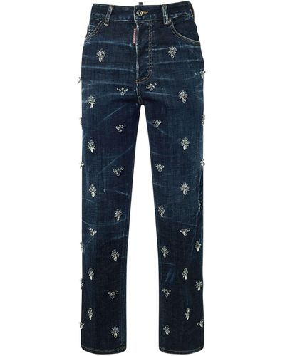 DSquared² Jeans larghi boston con decorazioni - Blu