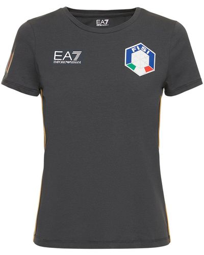 EA7 Fisi Stretch Cotton Jersey T-shirt - Schwarz