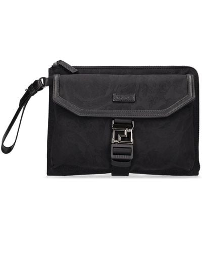 Versace Reißverschlusstasche Aus Nylon Mit Barocco-motiv - Schwarz