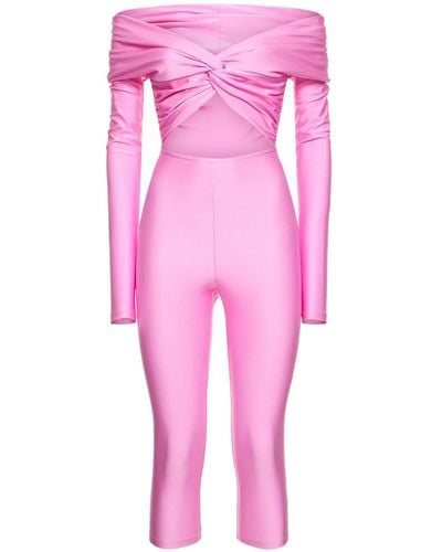 ANDAMANE Kendall Shiny Lycra Long Sleeve Jumpsuit - Pink
