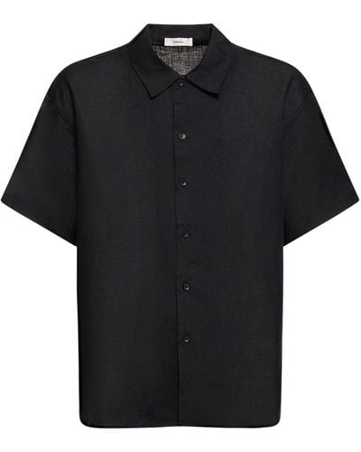 Commas Oversized Fit Short Sleeve Linen Shirt - Black