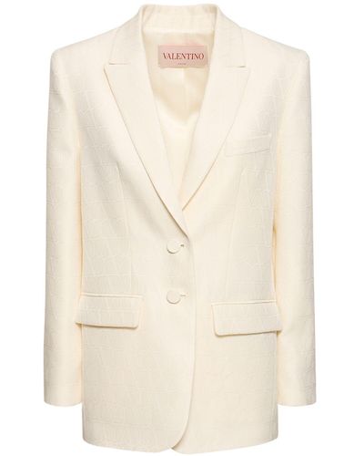 Valentino Wool & Silk Crepe Logo Jacket - Natural