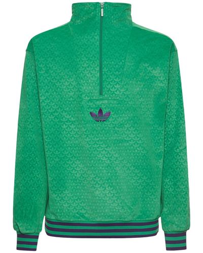 adidas Originals Funnel Neck Velour Top - Green