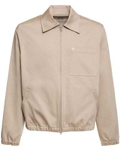 Ami Paris Adc Compact Cotton Zip Jacket - Natural