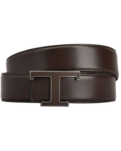 Tod's Cintura in pelle con logo 3,5cm - Marrone