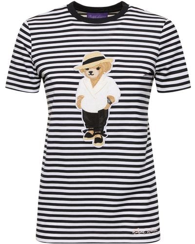 Ralph Lauren Collection Striped Cotton Jersey T-shirt W/ Bear - Black