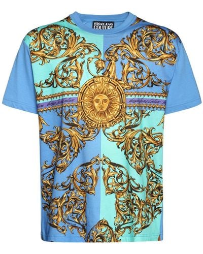 Versace T-shirt Garland In Cotone Stampato - Blu
