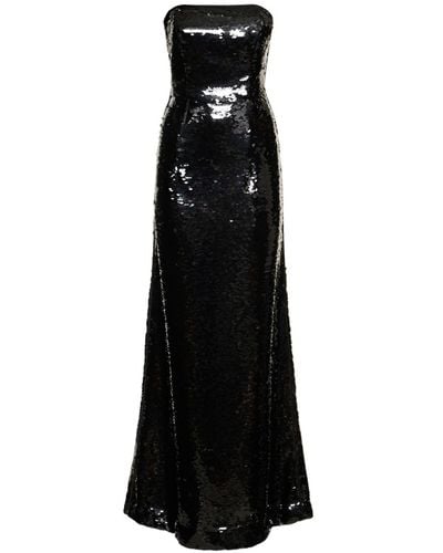 Alberta Ferretti Sequined Satin Strapless Long Dress - Black