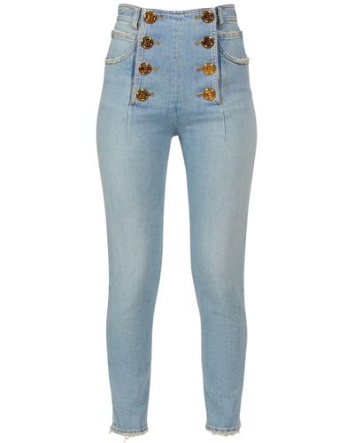 Balmain Hoch Taillierte Jeans Aus Stretch-denim - Blau