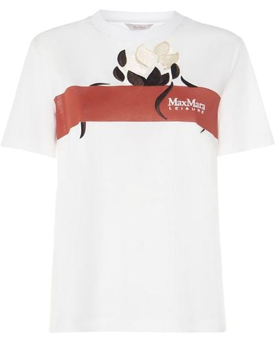 Max Mara T-shirt imprimé et brodé obliqua - Blanc