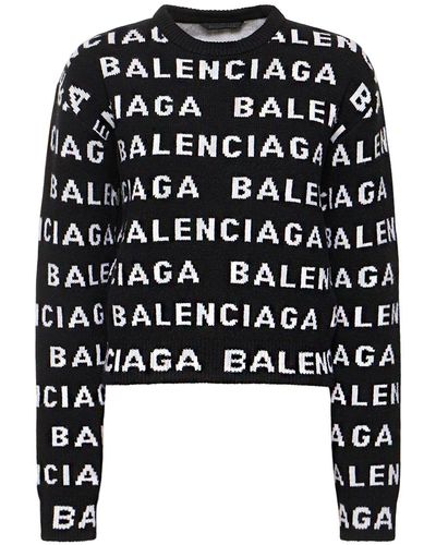 Balenciaga All Over Logo Wool Blend Sweater - Schwarz