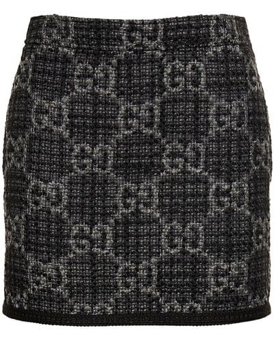 Gucci gg Wool Blend Tweed Skirt - Black