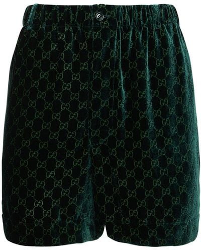 Gucci Shorts Cortos De Terciopelo Con Logo - Verde