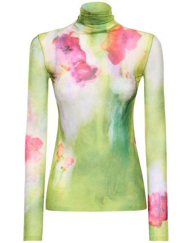 Acne Studios Printed Jersey Turtleneck - Green