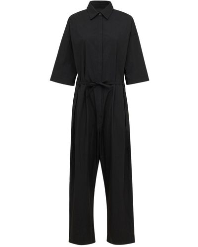 Co. Tton & Nylon Crepe Drawstring Jumpsuit - Black
