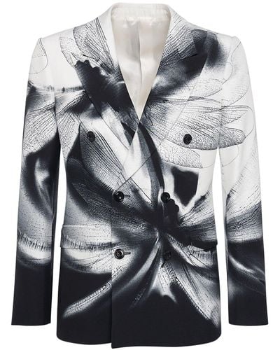 Alexander McQueen Dragonfly Shadow Printed Viscose Jacket - Gray