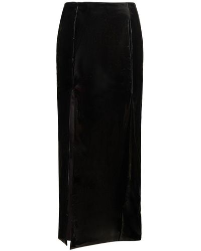 Gcds Vinyl Long Skirt W/ Side Slit - Black