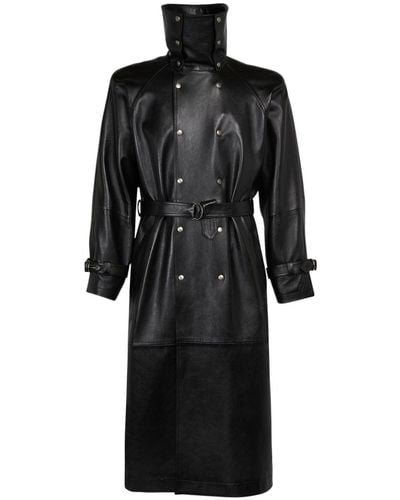 Saint Laurent Trench-coat long en cuir - Noir