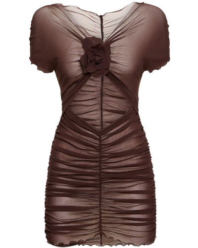 Philosophy Di Lorenzo Serafini Robe courte en tulle stretch détail fleur - Marron