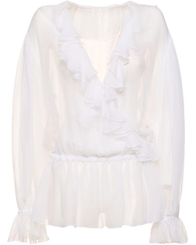 Dolce & Gabbana Ruffled Silk Shirt - White