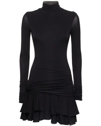 Blumarine Jersey Turtleneck Draped Mini Dress - Black