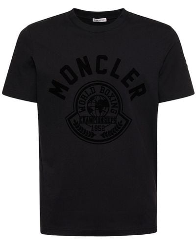 Moncler T-shirt en jersey de coton à logo floqué - Noir