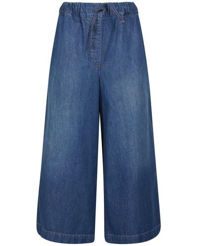 Loewe Cropped Wide Leg Cotton Denim Jeans - Blue