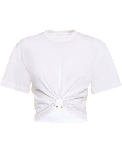 Rabanne Logo Cotton Crop T-Shirt W/ Ring - White