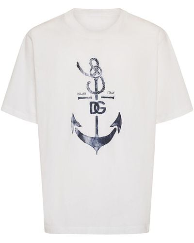 Dolce & Gabbana T-shirt Aus Baumwolljersey Mit Ankerdruck - Weiß