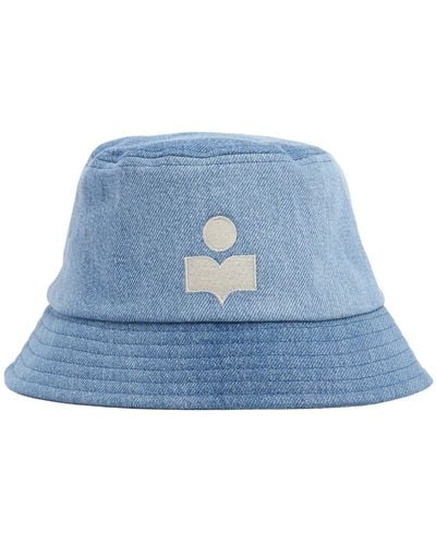Isabel Marant Embroidered Logo Cotton Denim Bucket Hat - Blue