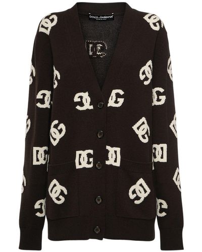 Dolce & Gabbana Jacquard Logo Knit Long Cardigan - Brown