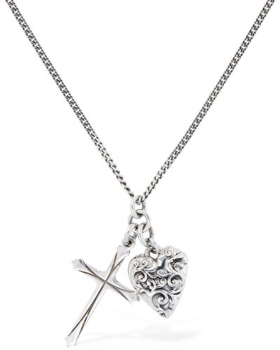 Emanuele Bicocchi Cross & Arabesque Heart Charm Necklace - Metallic