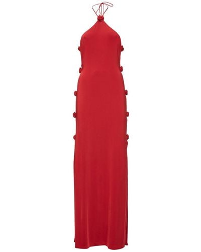 Magda Butrym Open Side Rosette Halter Jersey Maxi Dress - Red