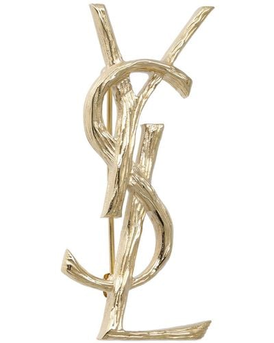 Saint Laurent Monogram Brass Pin - Metallic