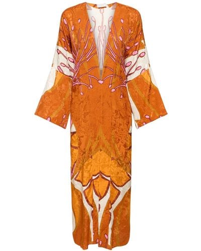Johanna Ortiz Romance Fluviar Jacquard Kimono Dress - Orange