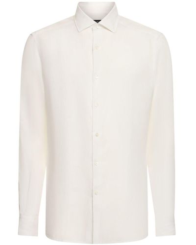 Zegna Solid Pure Linen Long Sleeve Shirt - White