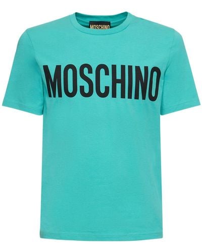 Moschino Logo Print Stretch Cotton Jersey T-Shirt - Blue