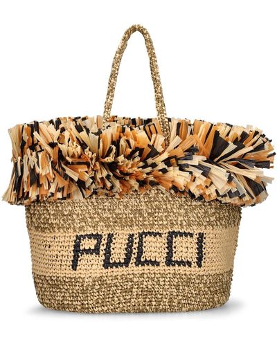 Emilio Pucci Large Raffia Effect Tote Bag - Natural