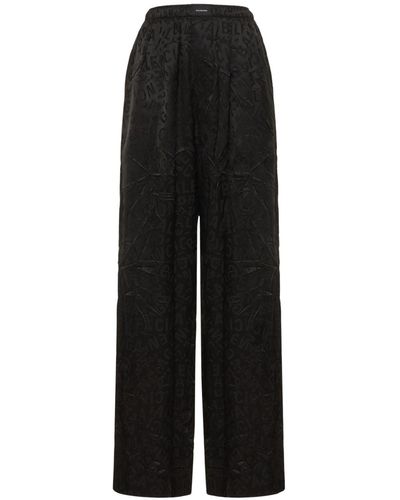 Balenciaga Logo Silk Jacquard Pajama Pants - Black