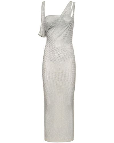 The Attico Sheer Jersey Midi Dress W/ Crystals - White