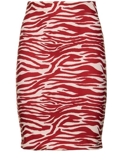 The Attico Printed Lycra Draped Low Rise Mini Skirt - Red