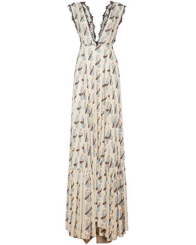 Etro Langes Kleid Aus Sablé Mit Paisley-muster - Natur