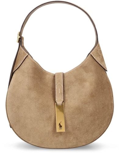 Polo Ralph Lauren Small Polo Id Suede Shoulder Bag - Natural