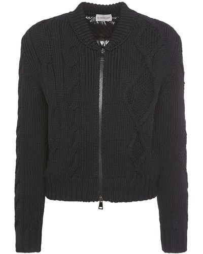 Moncler Cardigan imbottito in misto lana tricot - Nero