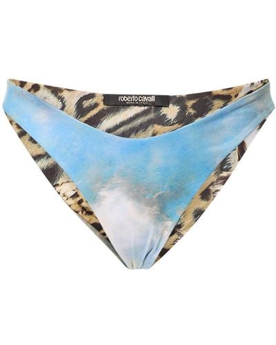 Roberto Cavalli Bas de bikini en jersey imprimé - Bleu