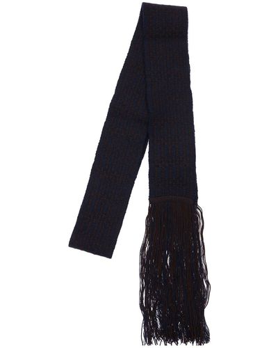 Jil Sander Wool Knit Scarf With Fringes - Black